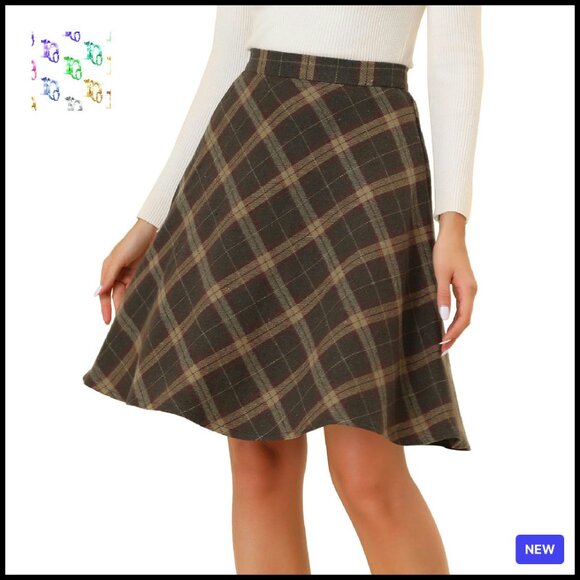 Vintage Tartan Plaid A-Line Skirt Elastic Waist Knee Length Classic Chic